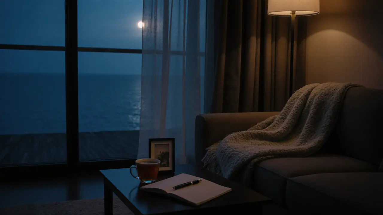 An empty luxury apartment holds the quiet memory of a deeply personal moment.