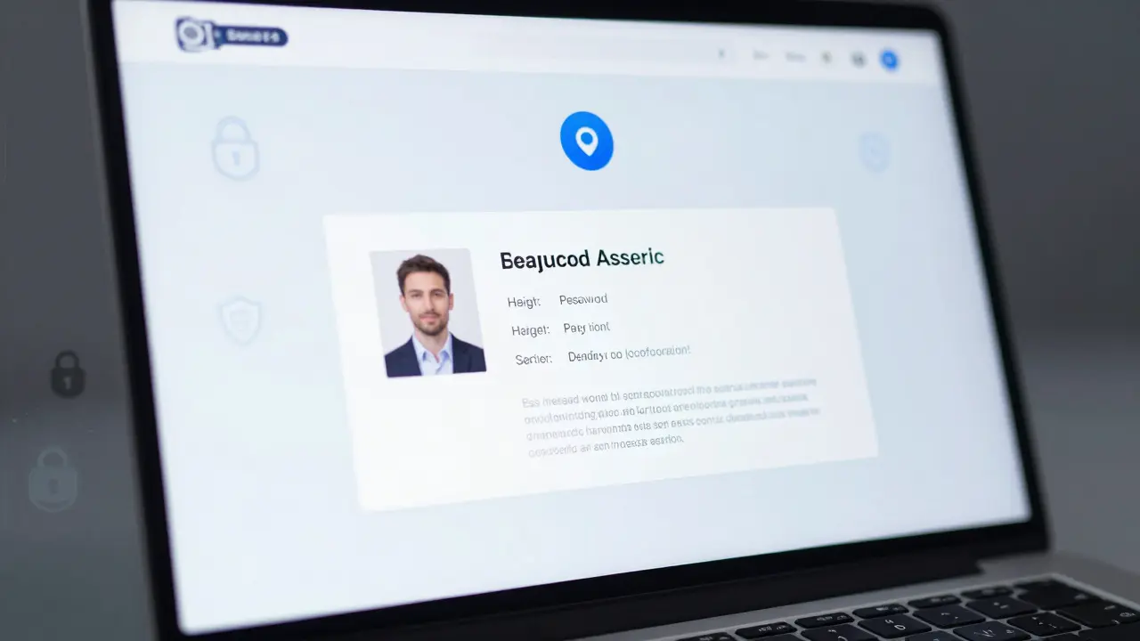 A secure private website profile displays verified details with no explicit language, emphasizing professionalism.