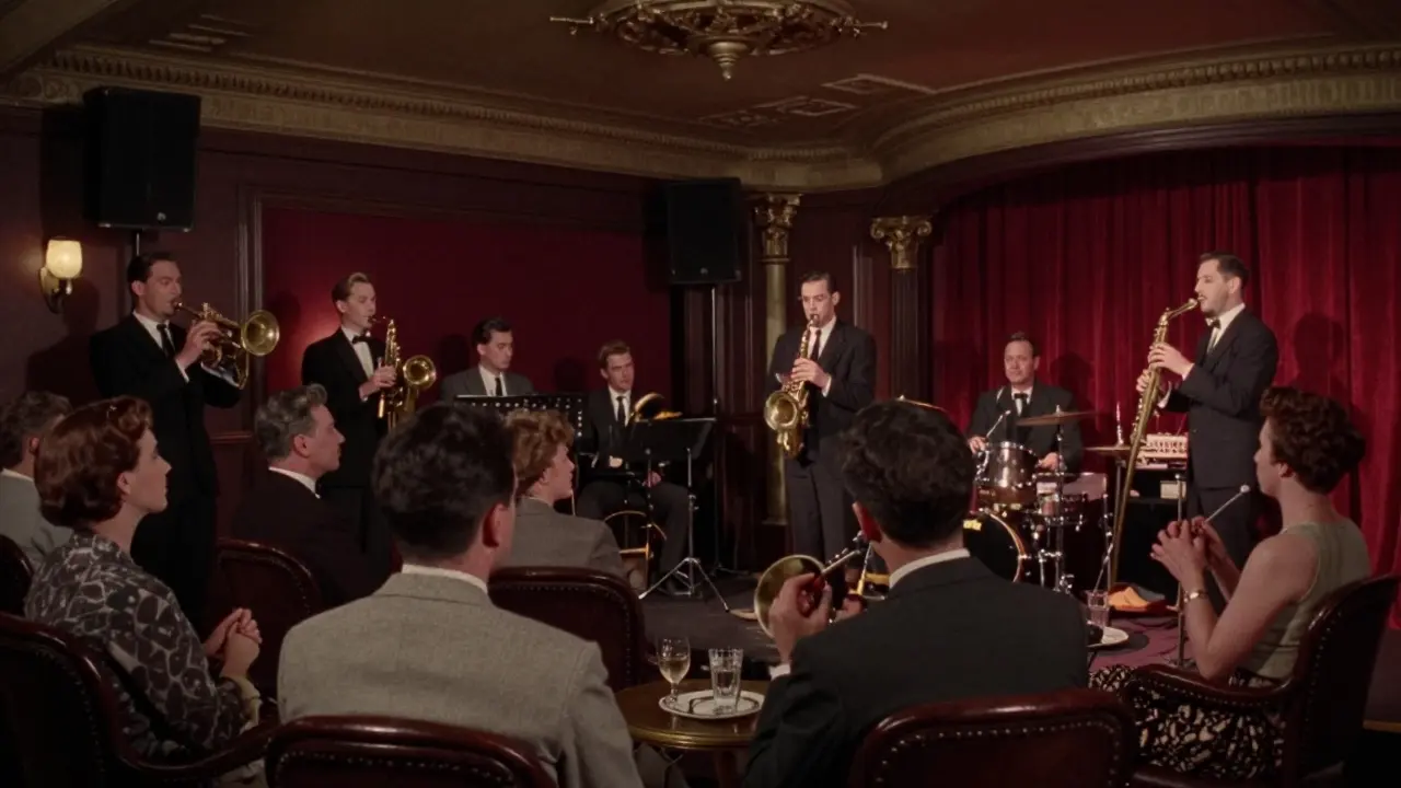 Jazz band performing at 100 Wardour Street with no phones visible.